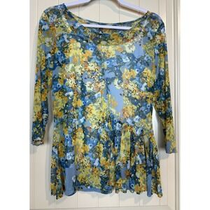 Skyes The Limit Womens Multicolor Floral sheer mesh long sleeve top sz L 90s Y2K